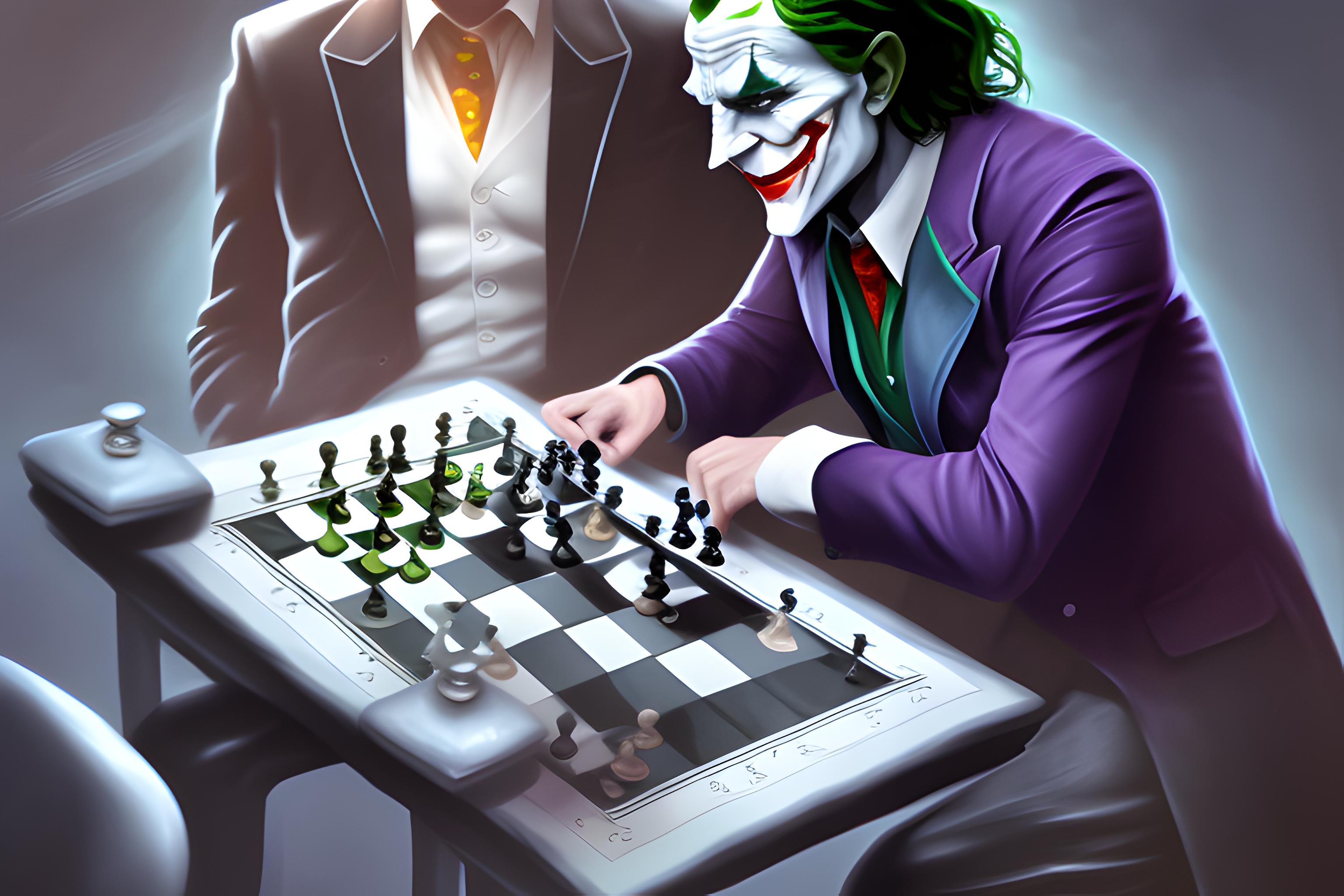 The joker playing chess with batman